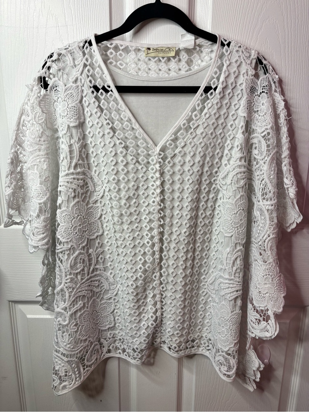 White Crochet Lace V-Neck Swim Coverup Tunic by impulse California